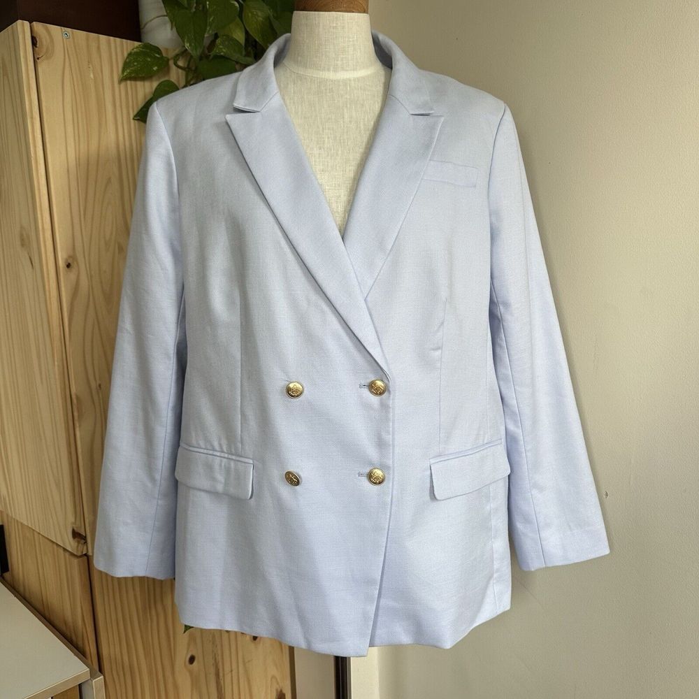NWT 2024 J Crew Greta Blazer Stretch Linen Blend 18 PeriBreeze Blue Gold Button‎ - Picture 2 of 16